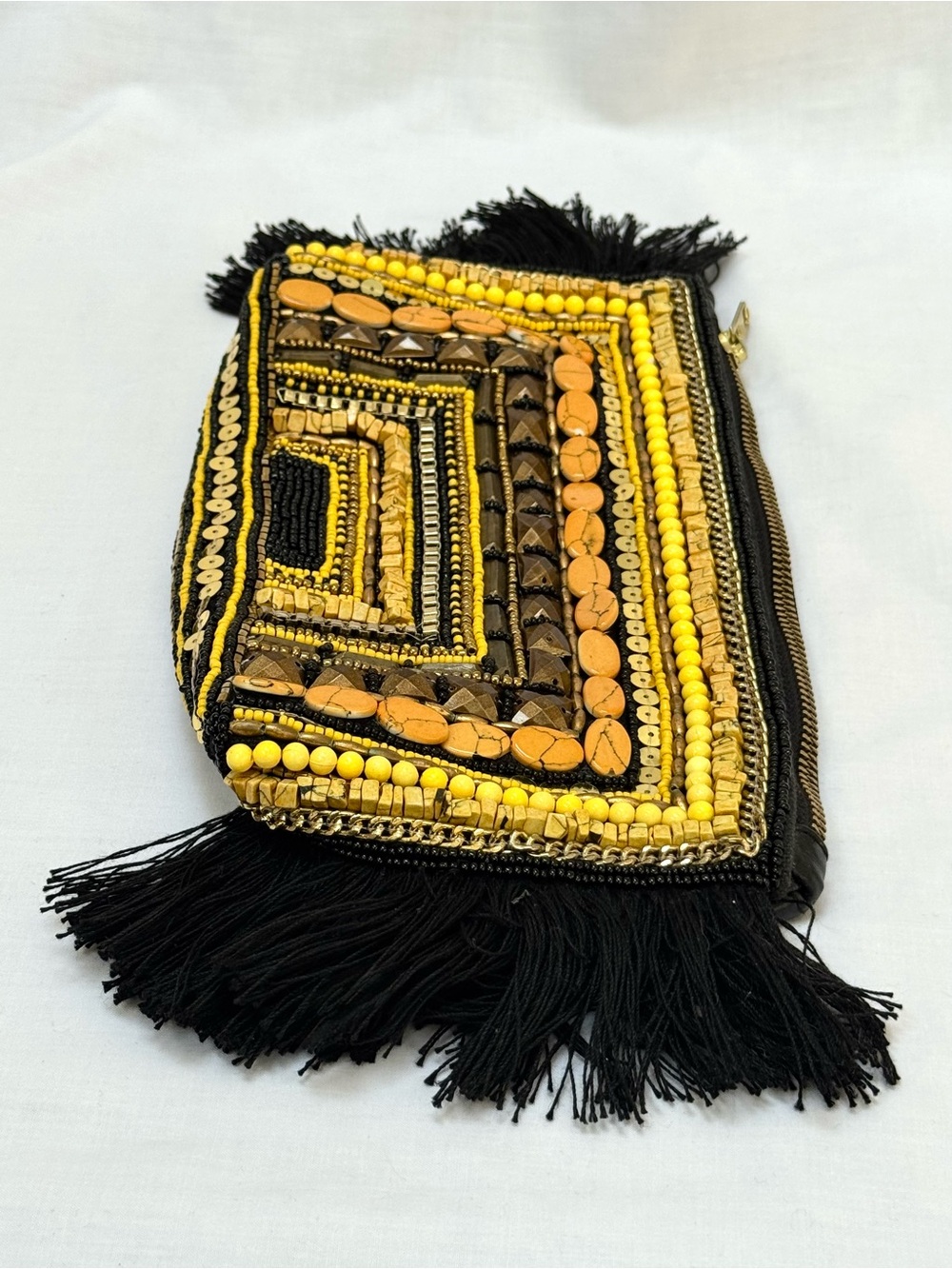 Shiraleah Anthropologie Tamara Clutch Beaded Boho Handbag Fringe Chicago